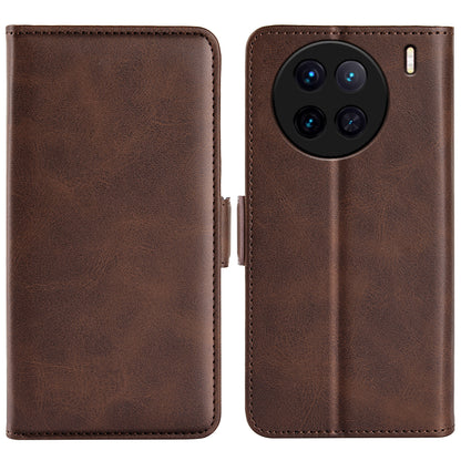 For vivo X90 5G Cell Phone Cover PU Leather Dual Magnetic Clasp Calf Texture Case Foldable Stand Wallet