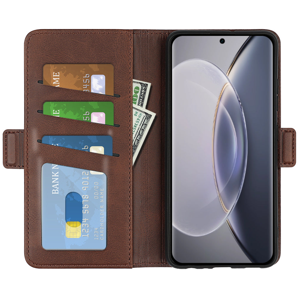 For vivo X90 5G Cell Phone Cover PU Leather Dual Magnetic Clasp Calf Texture Case Foldable Stand Wallet