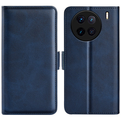 For vivo X90 5G Cell Phone Cover PU Leather Dual Magnetic Clasp Calf Texture Case Foldable Stand Wallet