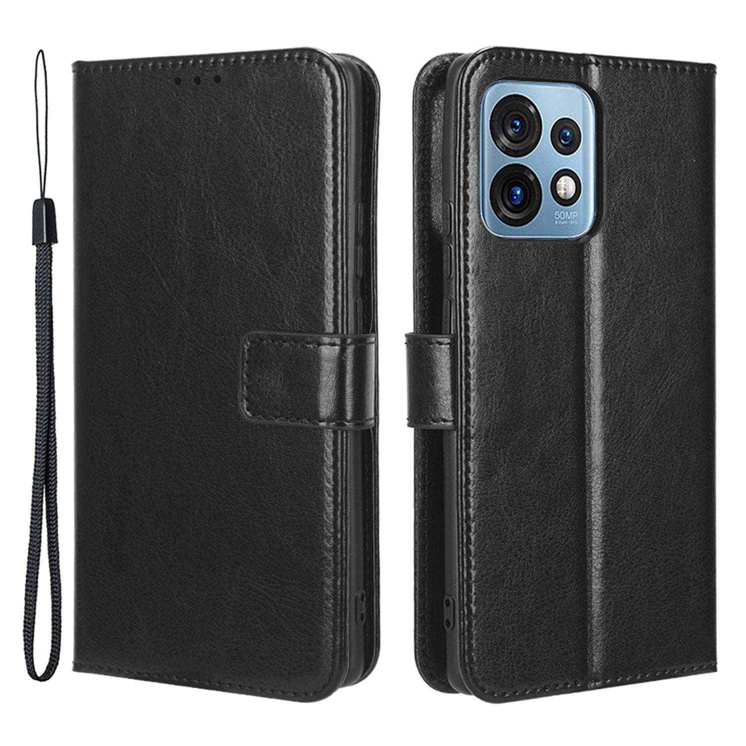 Phone Cover For Motorola Moto X40 5G / Edge 40 Pro 5G Crazy Horse Texture Magnetic Flip Wallet Stand Scrach-resistant PU Leather Phone Case with Strap