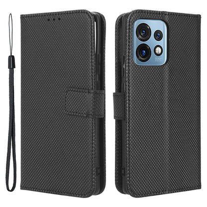 Shockproof Phone Cover for Motorola Moto X40 5G / Edge 40 Pro 5G / Edge+ (2023) Magnetic Clasp Diamond Texture PU Leather Stand Wallet Anti-scratch Phone Case Card Holder