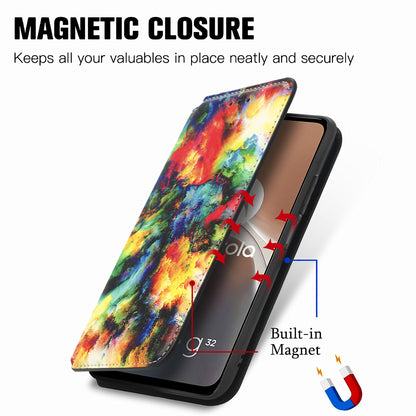 CASENEO 001 Series for Motorola Moto G32 4G PU Leather RFID Blocking Pattern Printing Phone Case Magnetic Auto Closing Anti-scratch Flip Cover Stand Wallet