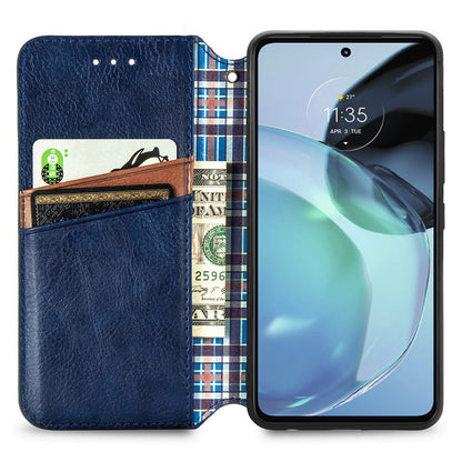 Shockproof PU Leather Phone Cover For Motorola Moto G72 4G, Magnetic Absorption Rhombus Imprinted Wallet Case Stand