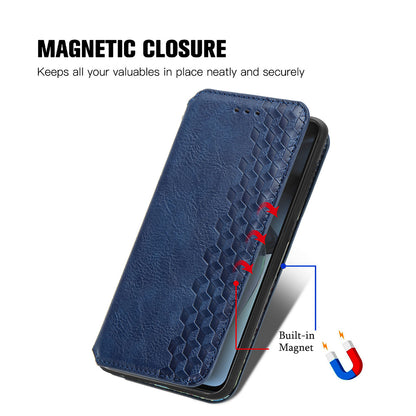 Shockproof PU Leather Phone Cover For Motorola Moto G72 4G, Magnetic Absorption Rhombus Imprinted Wallet Case Stand