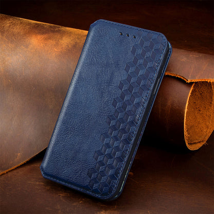 Shockproof PU Leather Phone Cover For Motorola Moto G72 4G, Magnetic Absorption Rhombus Imprinted Wallet Case Stand