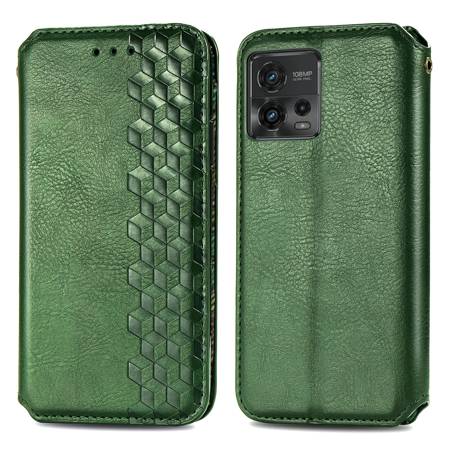 Shockproof PU Leather Phone Cover For Motorola Moto G72 4G, Magnetic Absorption Rhombus Imprinted Wallet Case Stand