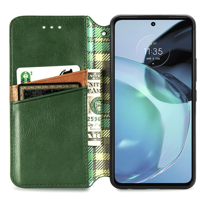 Shockproof PU Leather Phone Cover For Motorola Moto G72 4G, Magnetic Absorption Rhombus Imprinted Wallet Case Stand