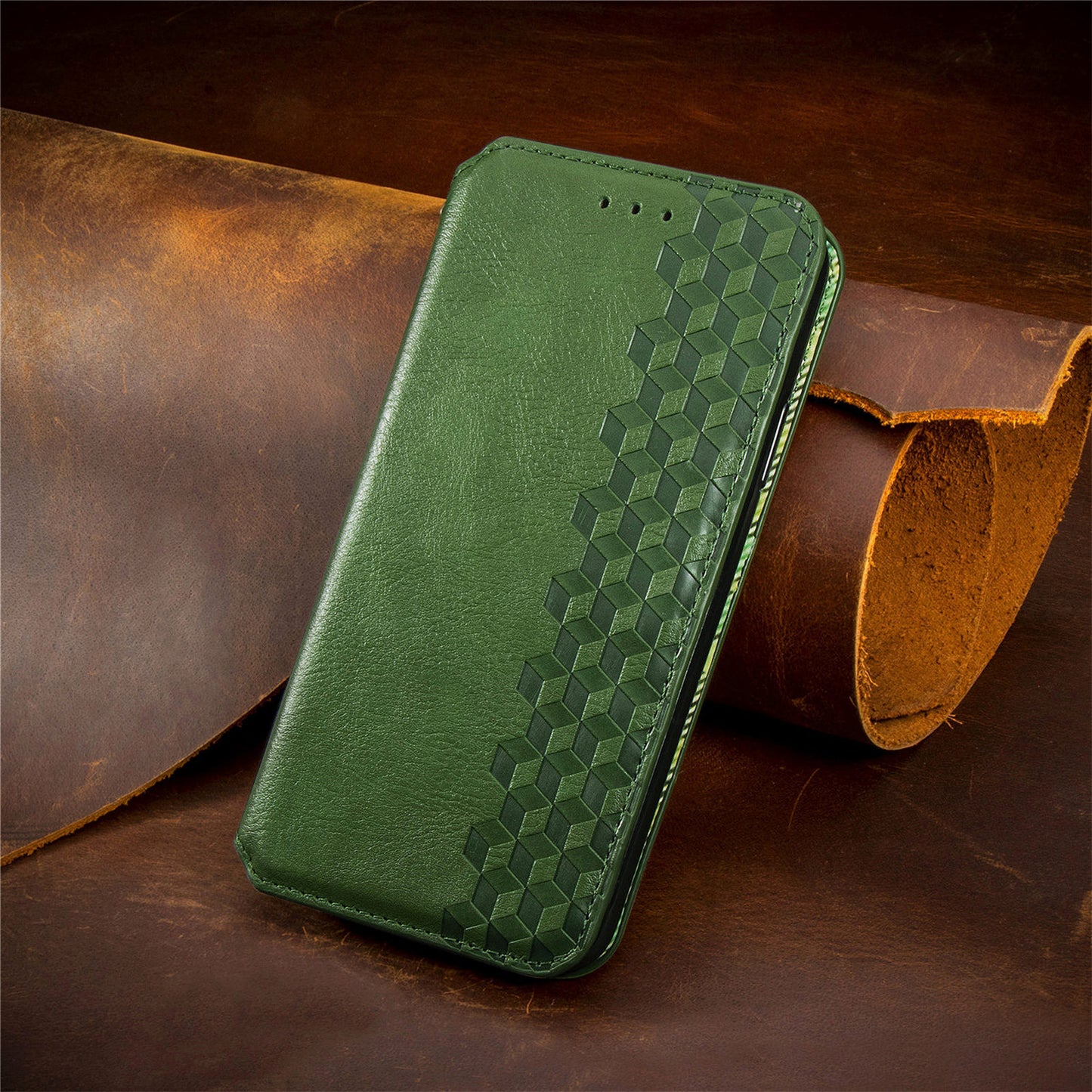 Shockproof PU Leather Phone Cover For Motorola Moto G72 4G, Magnetic Absorption Rhombus Imprinted Wallet Case Stand