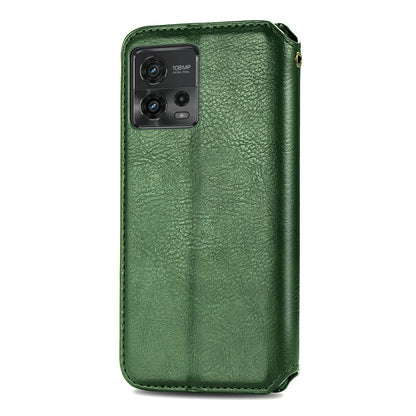 Shockproof PU Leather Phone Cover For Motorola Moto G72 4G, Magnetic Absorption Rhombus Imprinted Wallet Case Stand