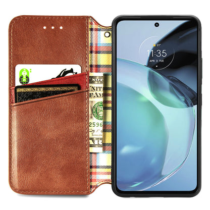 Shockproof PU Leather Phone Cover For Motorola Moto G72 4G, Magnetic Absorption Rhombus Imprinted Wallet Case Stand