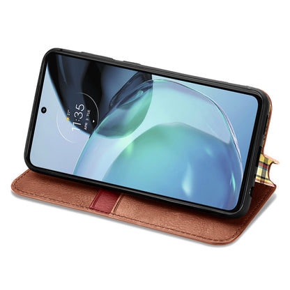 Shockproof PU Leather Phone Cover For Motorola Moto G72 4G, Magnetic Absorption Rhombus Imprinted Wallet Case Stand