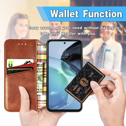 Shockproof PU Leather Phone Cover For Motorola Moto G72 4G, Magnetic Absorption Rhombus Imprinted Wallet Case Stand