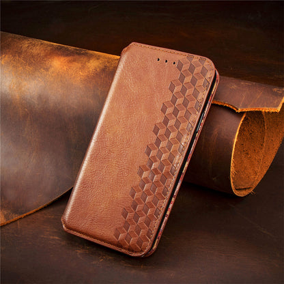 Shockproof PU Leather Phone Cover For Motorola Moto G72 4G, Magnetic Absorption Rhombus Imprinted Wallet Case Stand