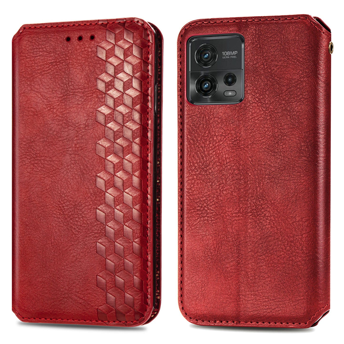 Shockproof PU Leather Phone Cover For Motorola Moto G72 4G, Magnetic Absorption Rhombus Imprinted Wallet Case Stand