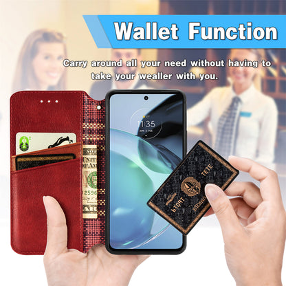 Shockproof PU Leather Phone Cover For Motorola Moto G72 4G, Magnetic Absorption Rhombus Imprinted Wallet Case Stand