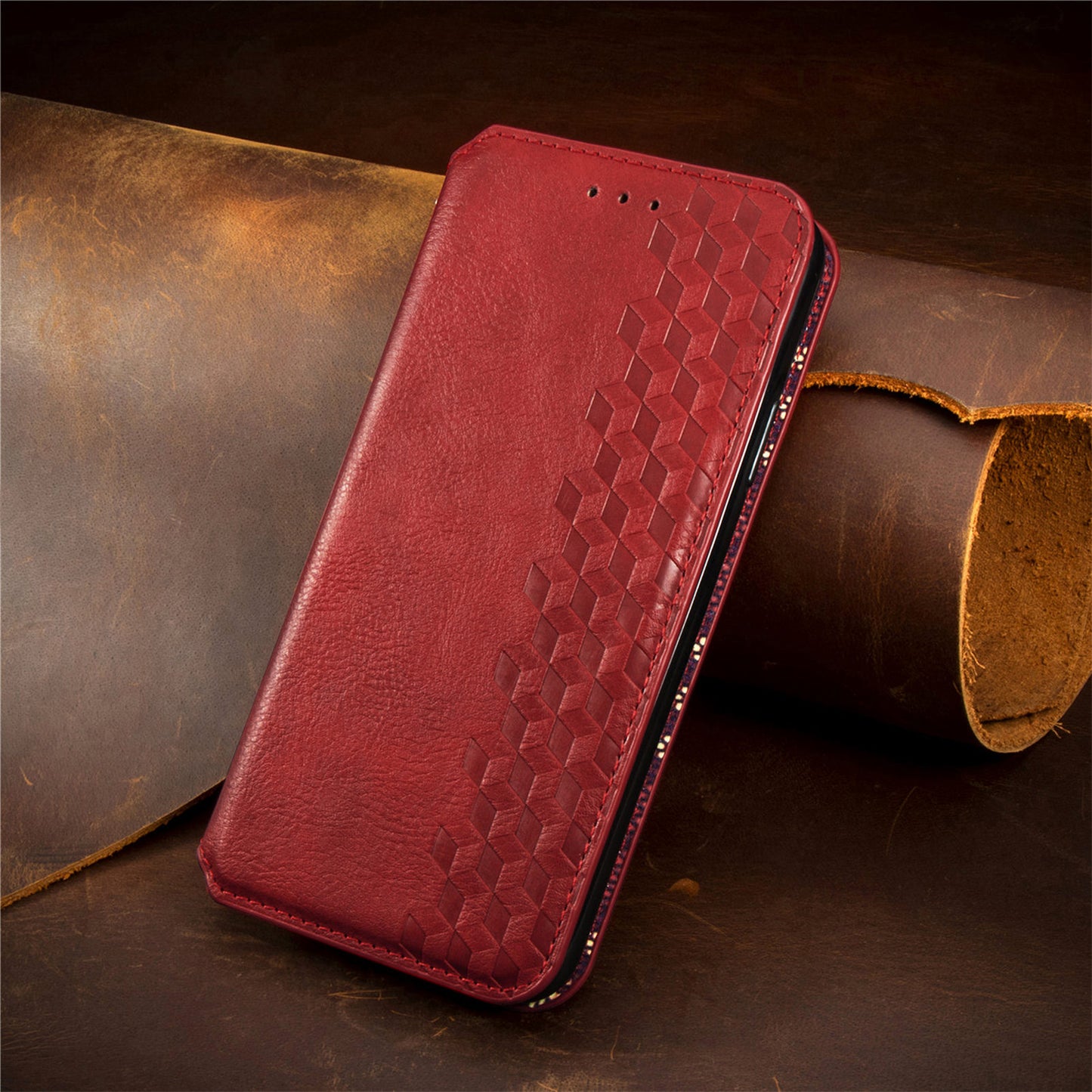 Shockproof PU Leather Phone Cover For Motorola Moto G72 4G, Magnetic Absorption Rhombus Imprinted Wallet Case Stand