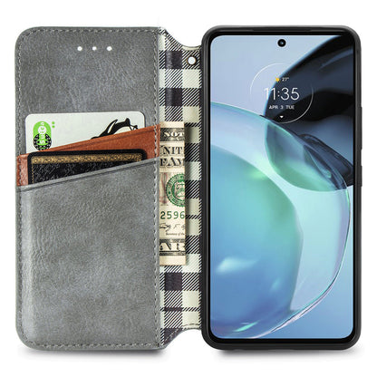 Shockproof PU Leather Phone Cover For Motorola Moto G72 4G, Magnetic Absorption Rhombus Imprinted Wallet Case Stand