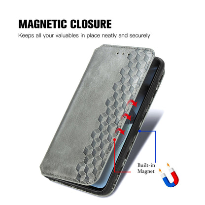 Shockproof PU Leather Phone Cover For Motorola Moto G72 4G, Magnetic Absorption Rhombus Imprinted Wallet Case Stand