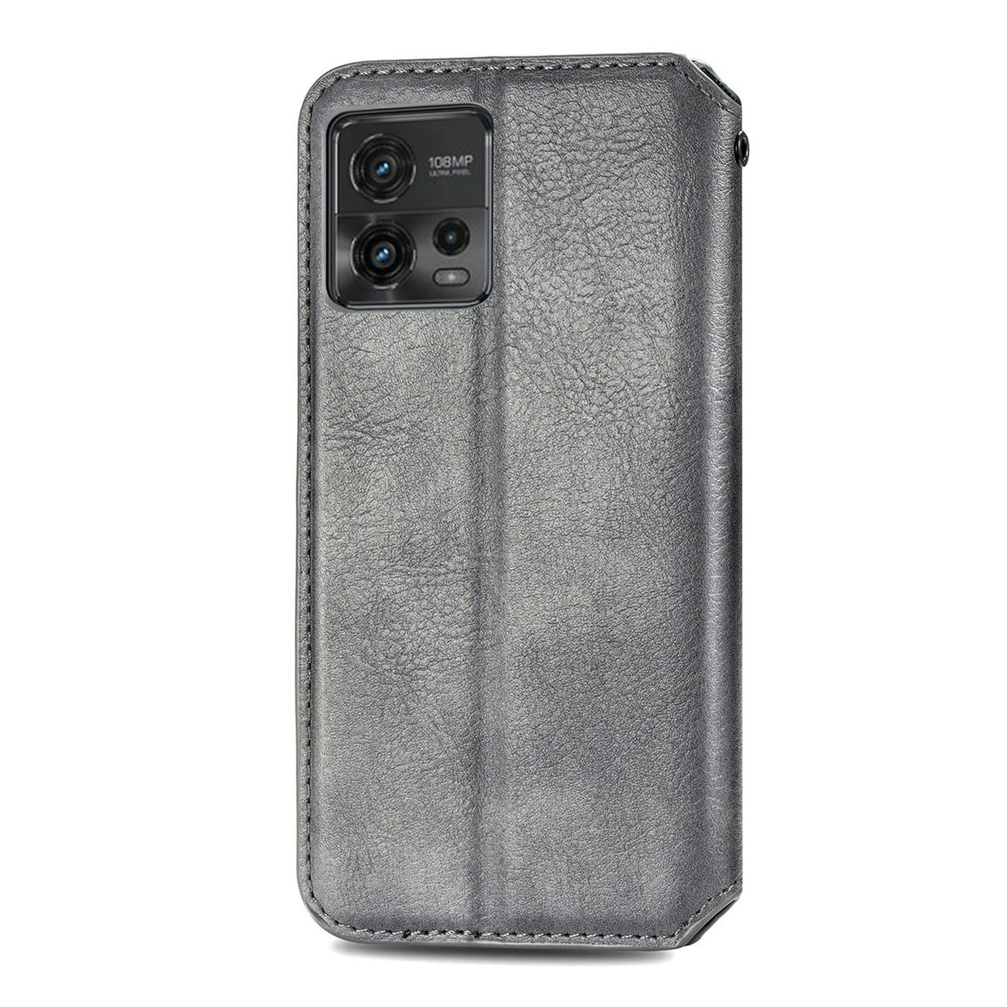 Shockproof PU Leather Phone Cover For Motorola Moto G72 4G, Magnetic Absorption Rhombus Imprinted Wallet Case Stand