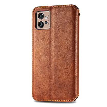Magnetic Closure Phone Cover For Motorola Moto G32 4G, Rhombus Imprinted PU Leather Phone Flip Wallet Case Stand
