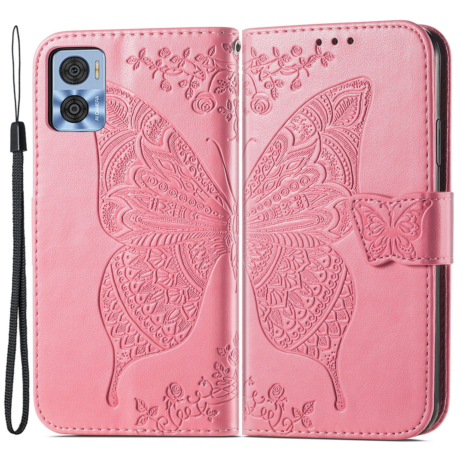 For Motorola Moto E22 4G / Moto E22i 4G Imprinted Butterfly Pattern PU Leather Phone Case Stand Book Design Wallet Flip Magnetic Cover