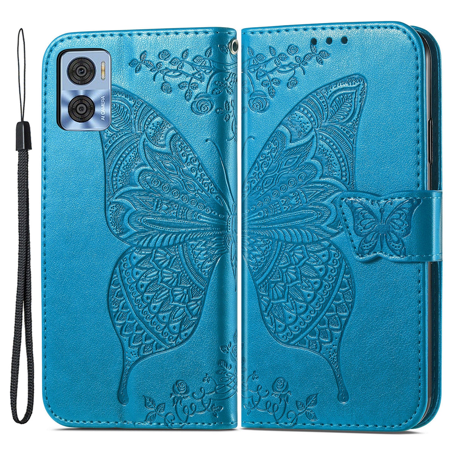 For Motorola Moto E22 4G / Moto E22i 4G Imprinted Butterfly Pattern PU Leather Phone Case Stand Book Design Wallet Flip Magnetic Cover