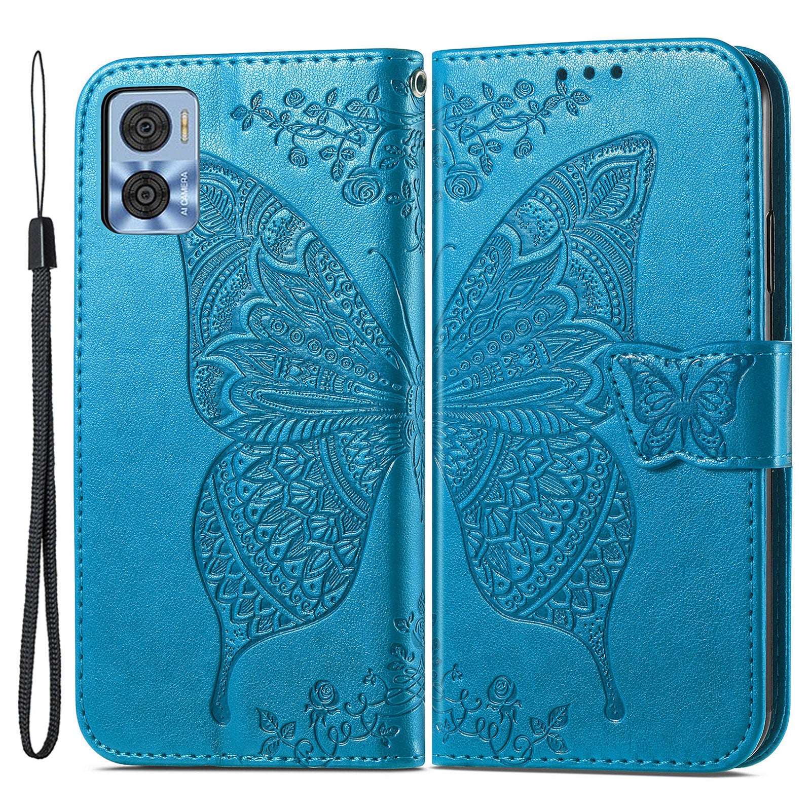 For Motorola Moto E22 4G / Moto E22i 4G Imprinted Butterfly Pattern PU Leather Phone Case Stand Book Design Wallet Flip Magnetic Cover