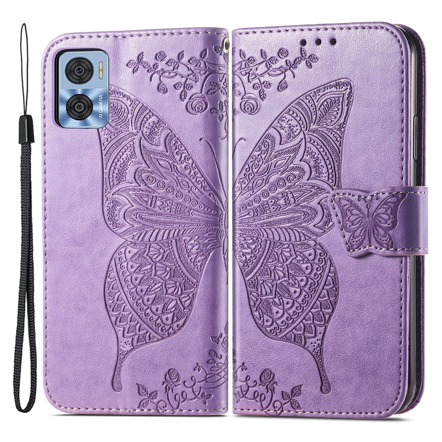 For Motorola Moto E22 4G / Moto E22i 4G Imprinted Butterfly Pattern PU Leather Phone Case Stand Book Design Wallet Flip Magnetic Cover