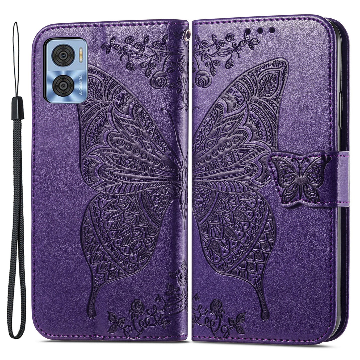 For Motorola Moto E22 4G / Moto E22i 4G Imprinted Butterfly Pattern PU Leather Phone Case Stand Book Design Wallet Flip Magnetic Cover