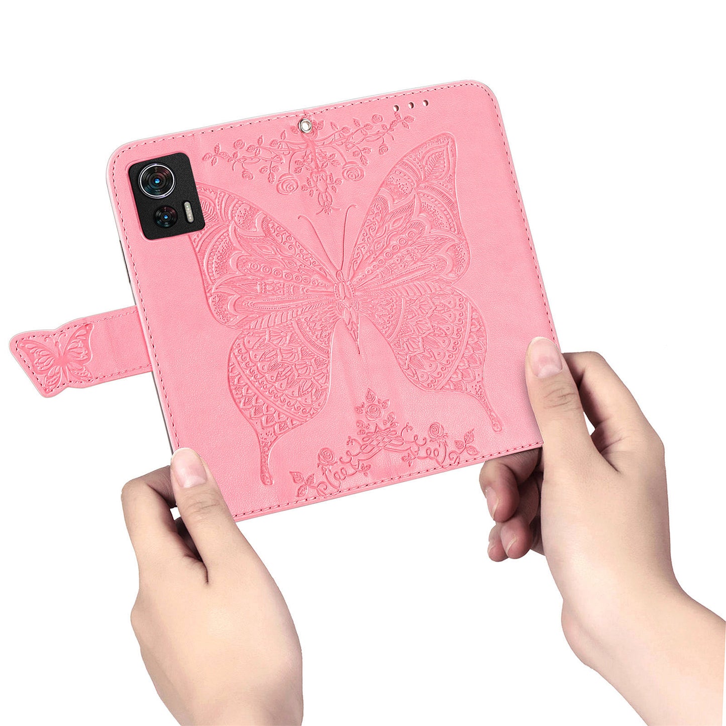 For Motorola Edge 30 Neo 5G / Edge 30 Lite 5G Stand Flip Wallet Magnetic Phone Cover Imprinted Butterfly Pattern PU Leather Phone Case