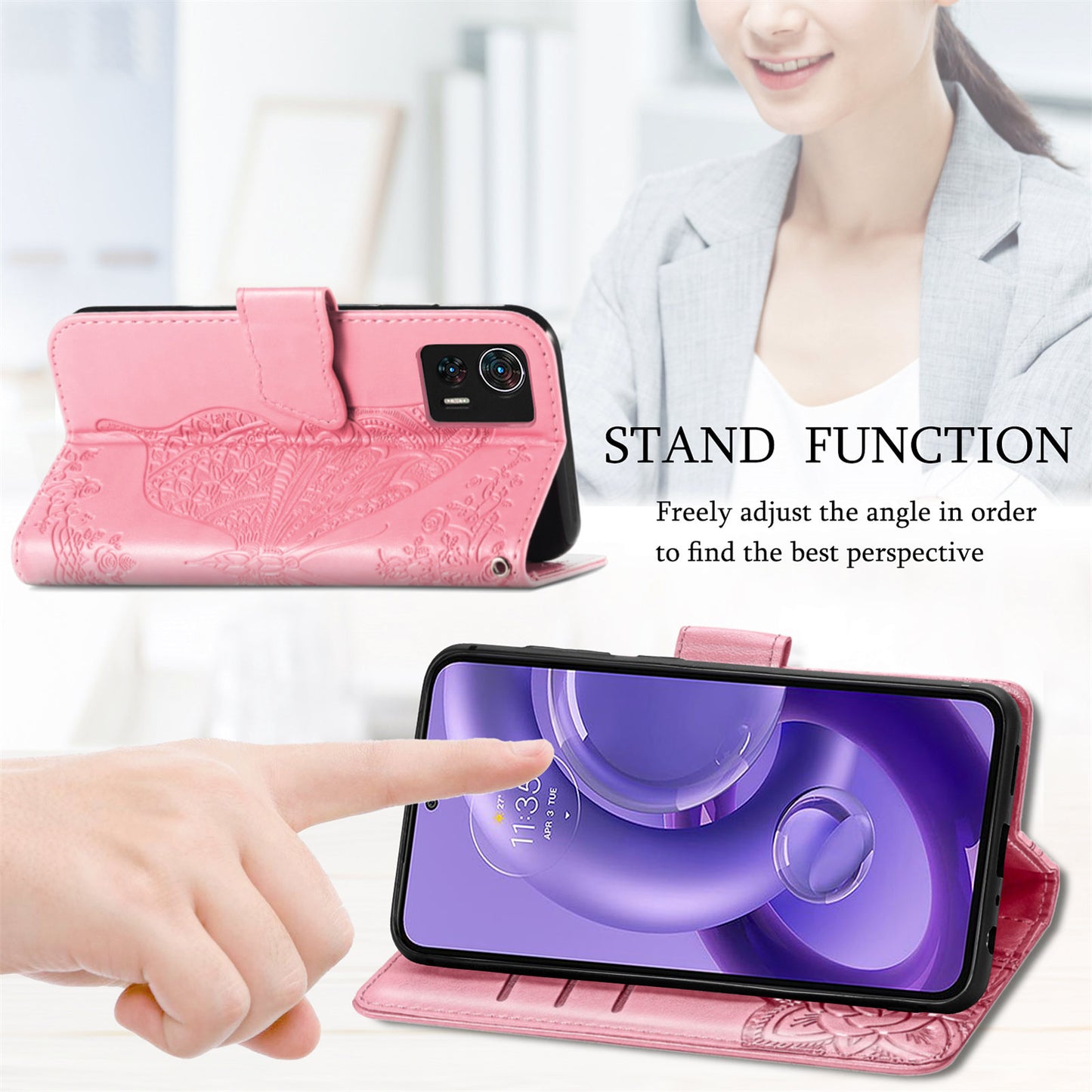 For Motorola Edge 30 Neo 5G / Edge 30 Lite 5G Stand Flip Wallet Magnetic Phone Cover Imprinted Butterfly Pattern PU Leather Phone Case