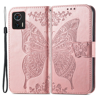 For Motorola Edge 30 Neo 5G / Edge 30 Lite 5G Stand Flip Wallet Magnetic Phone Cover Imprinted Butterfly Pattern PU Leather Phone Case