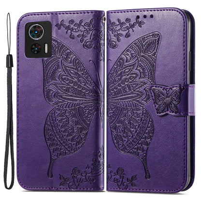 For Motorola Edge 30 Neo 5G / Edge 30 Lite 5G Stand Flip Wallet Magnetic Phone Cover Imprinted Butterfly Pattern PU Leather Phone Case