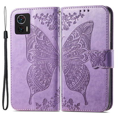 For Motorola Edge 30 Neo 5G / Edge 30 Lite 5G Stand Flip Wallet Magnetic Phone Cover Imprinted Butterfly Pattern PU Leather Phone Case