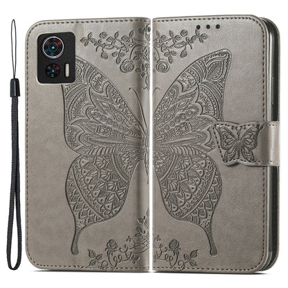 For Motorola Edge 30 Neo 5G / Edge 30 Lite 5G Stand Flip Wallet Magnetic Phone Cover Imprinted Butterfly Pattern PU Leather Phone Case