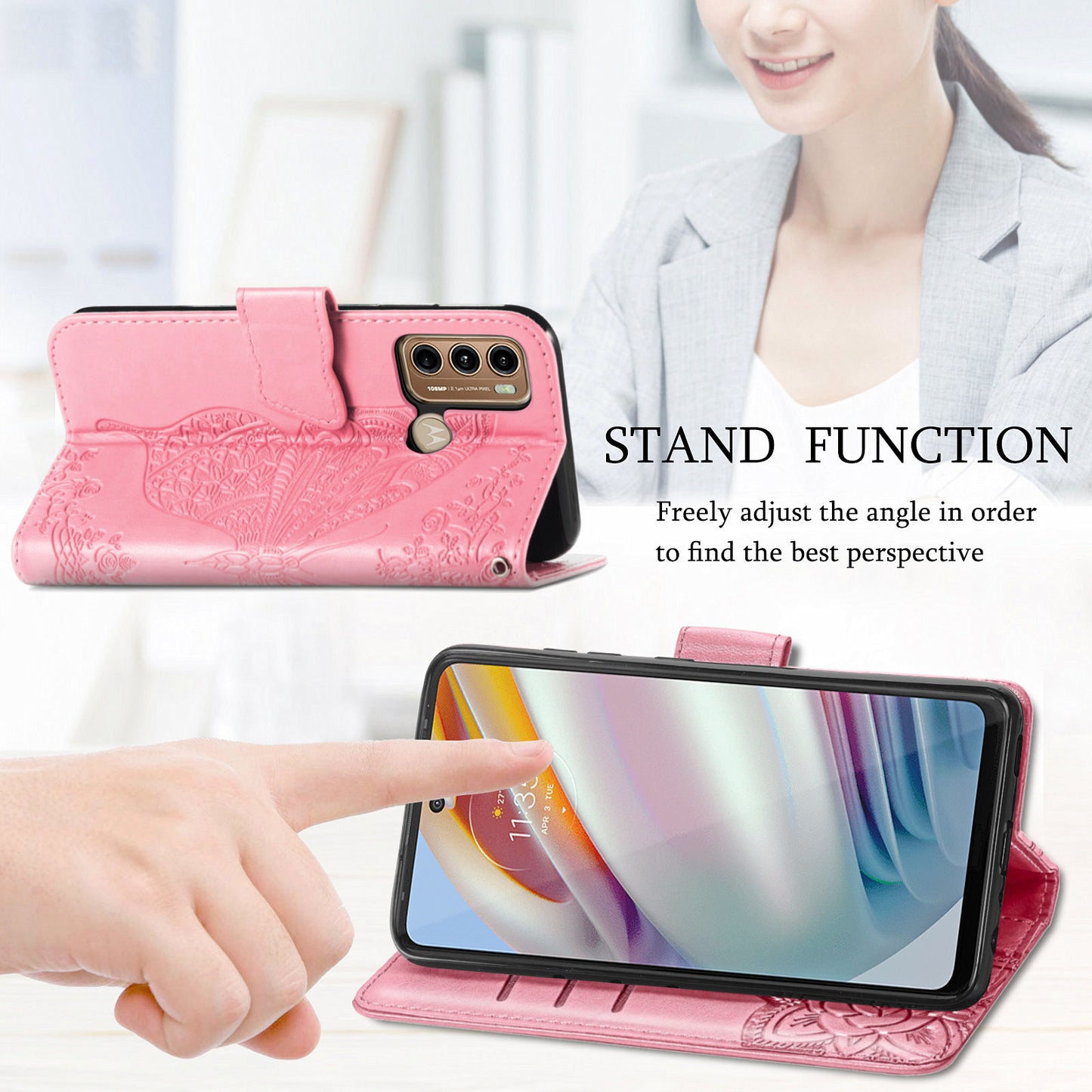 For Motorola Moto G60 Imprinted Butterfly Pattern PU Leather Phone Case Stand Book Design Wallet Flip Magnetic Cover