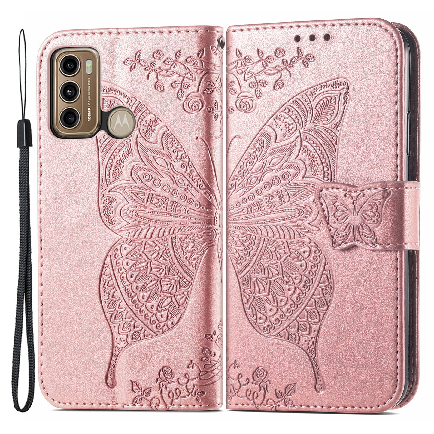 For Motorola Moto G60 Imprinted Butterfly Pattern PU Leather Phone Case Stand Book Design Wallet Flip Magnetic Cover