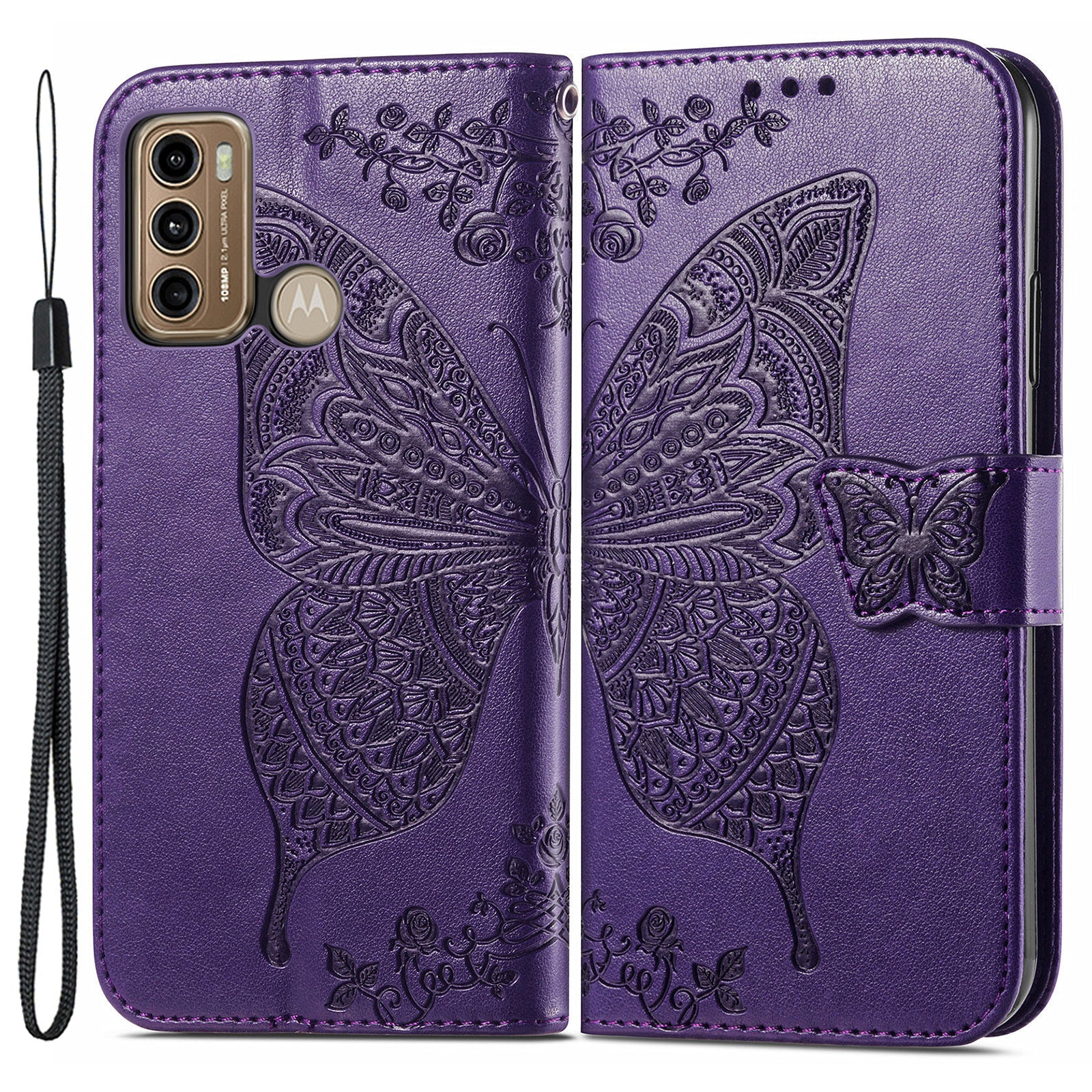 For Motorola Moto G60 Imprinted Butterfly Pattern PU Leather Phone Case Stand Book Design Wallet Flip Magnetic Cover