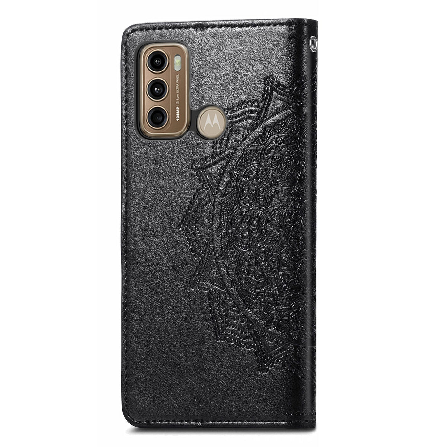 For Motorola Moto G60 4G Embossed Mandala Pattern PU Leather Flip Protective Case Magnetic Clasp Wallet Stand Function Phone Cover with Strap