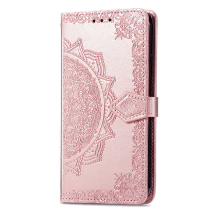 For Motorola Moto G60 4G Embossed Mandala Pattern PU Leather Flip Protective Case Magnetic Clasp Wallet Stand Function Phone Cover with Strap