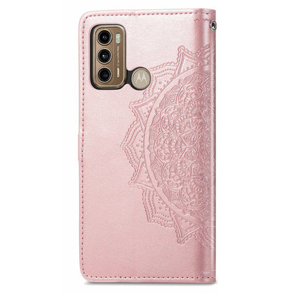 For Motorola Moto G60 4G Embossed Mandala Pattern PU Leather Flip Protective Case Magnetic Clasp Wallet Stand Function Phone Cover with Strap