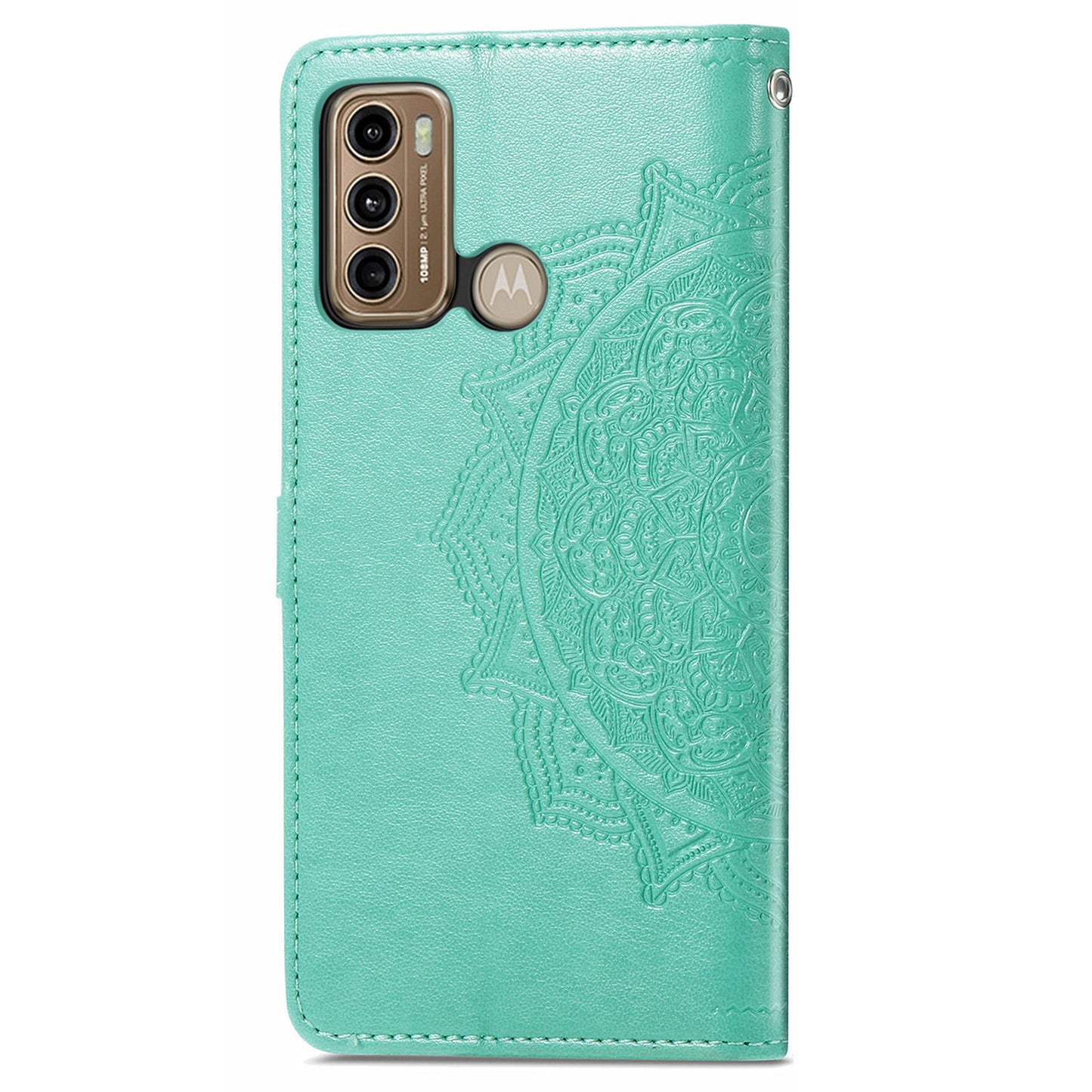 For Motorola Moto G60 4G Embossed Mandala Pattern PU Leather Flip Protective Case Magnetic Clasp Wallet Stand Function Phone Cover with Strap