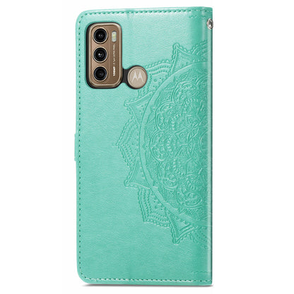 For Motorola Moto G60 4G Embossed Mandala Pattern PU Leather Flip Protective Case Magnetic Clasp Wallet Stand Function Phone Cover with Strap