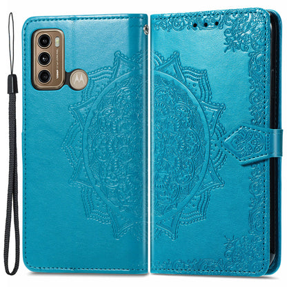 For Motorola Moto G60 4G Embossed Mandala Pattern PU Leather Flip Protective Case Magnetic Clasp Wallet Stand Function Phone Cover with Strap