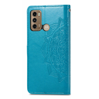 For Motorola Moto G60 4G Embossed Mandala Pattern PU Leather Flip Protective Case Magnetic Clasp Wallet Stand Function Phone Cover with Strap