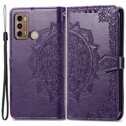 For Motorola Moto G60 4G Embossed Mandala Pattern PU Leather Flip Protective Case Magnetic Clasp Wallet Stand Function Phone Cover with Strap