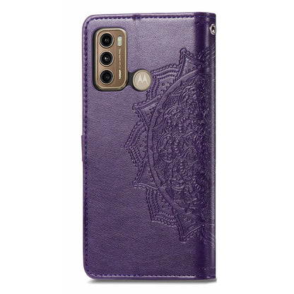 For Motorola Moto G60 4G Embossed Mandala Pattern PU Leather Flip Protective Case Magnetic Clasp Wallet Stand Function Phone Cover with Strap