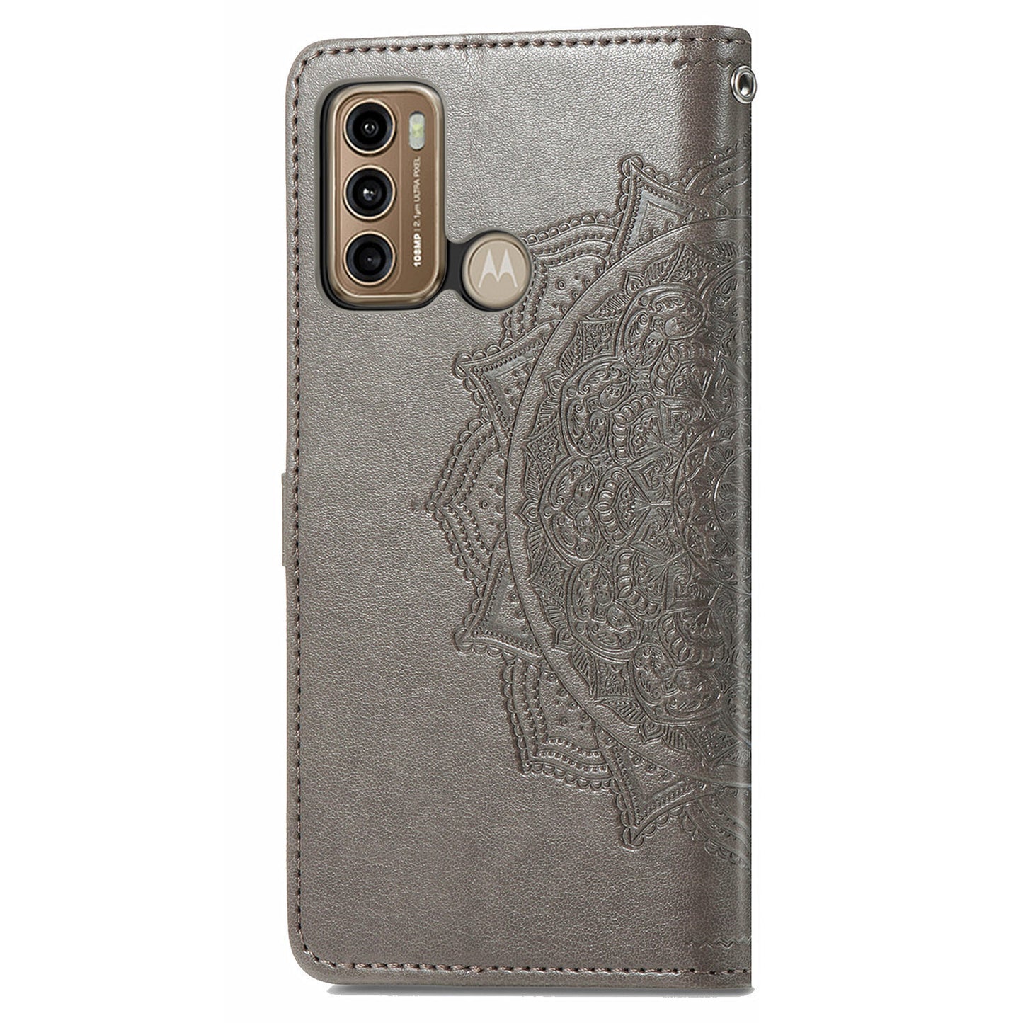 For Motorola Moto G60 4G Embossed Mandala Pattern PU Leather Flip Protective Case Magnetic Clasp Wallet Stand Function Phone Cover with Strap