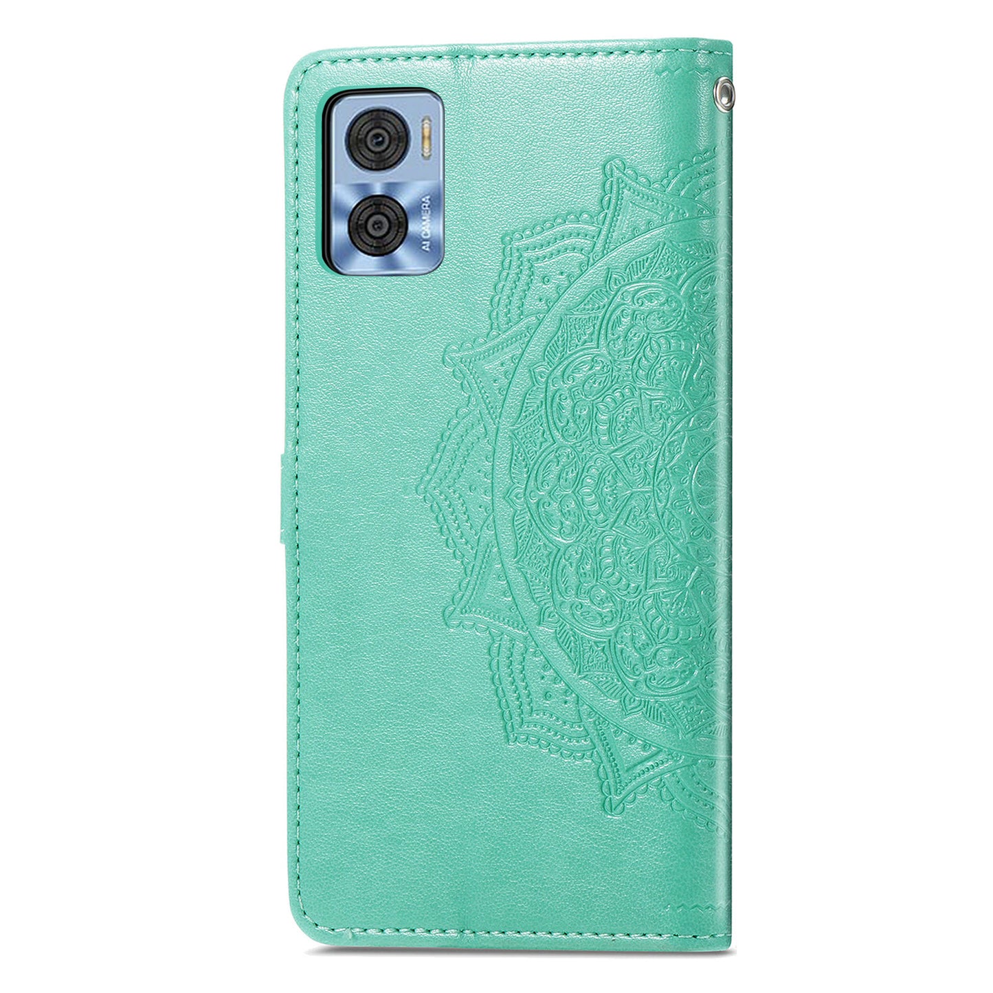 For Motorola Moto E22 4G / 22i 4G PU Leather Flip Protective Phone Case Embossed Mandala Pattern Wallet Stand Magnetic Cover with Strap