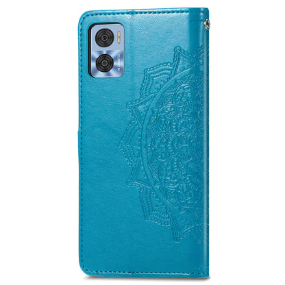 For Motorola Moto E22 4G / 22i 4G PU Leather Flip Protective Phone Case Embossed Mandala Pattern Wallet Stand Magnetic Cover with Strap